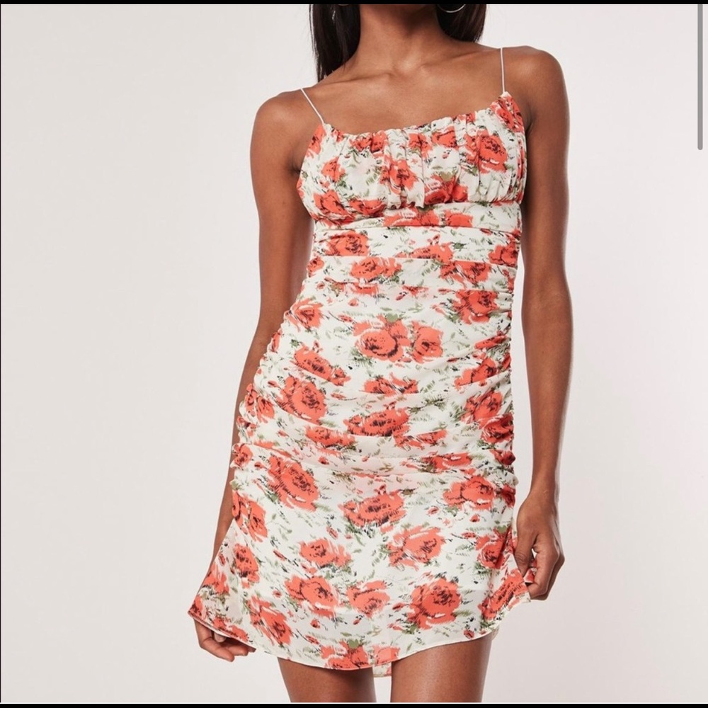 Misguided orange floral mini ruched dress- NWT